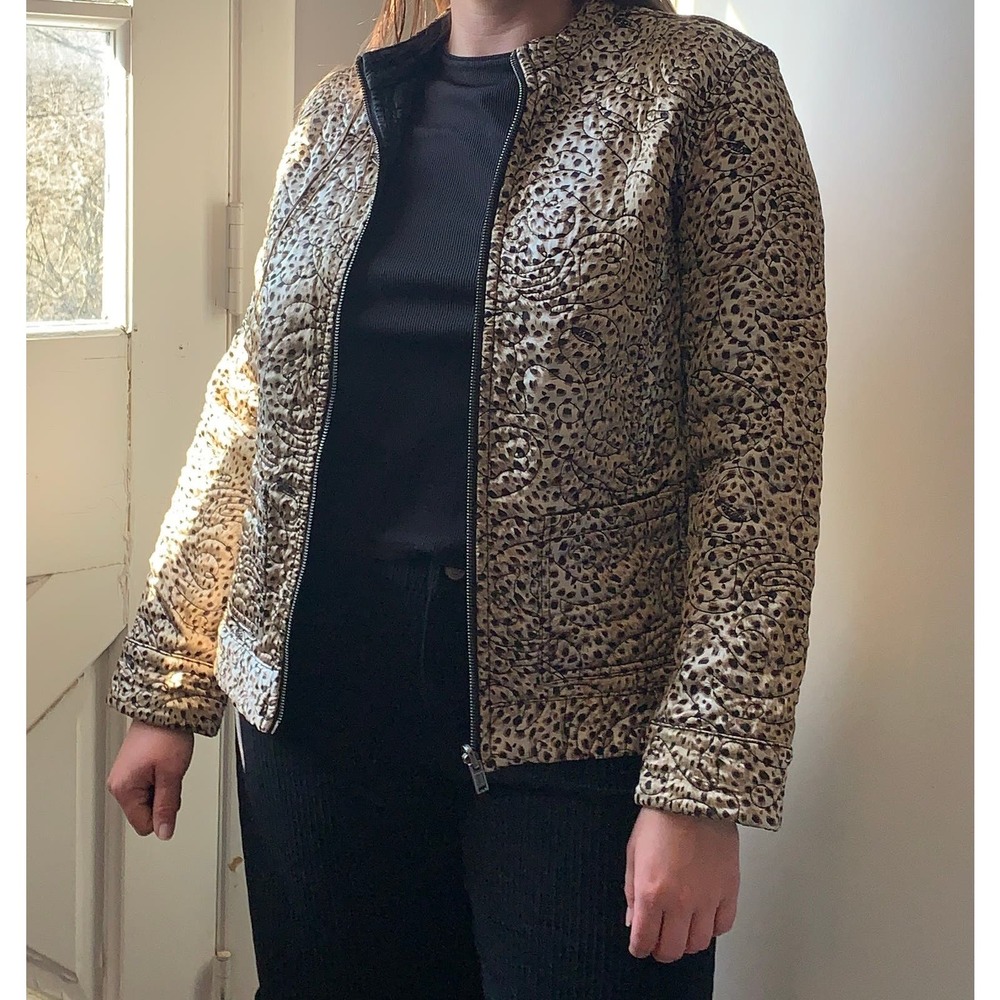 Chico’s Leopard Print / Black Denim Reversible Zip Up Jacket